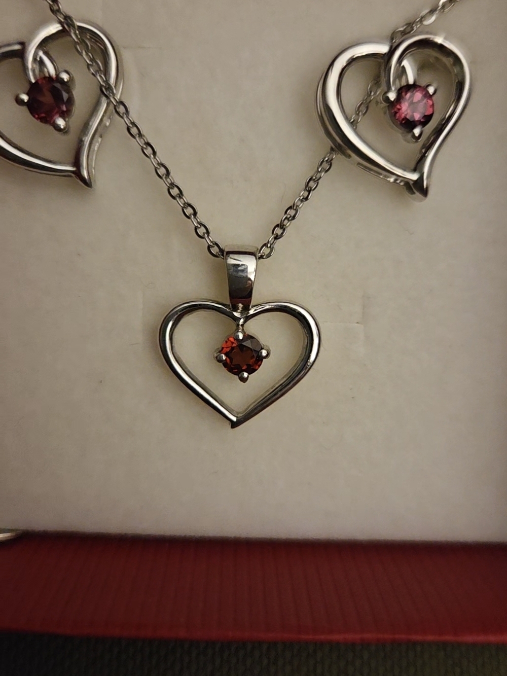 Angara Heart Pendant Necklace and Earrings Set with Red Stone